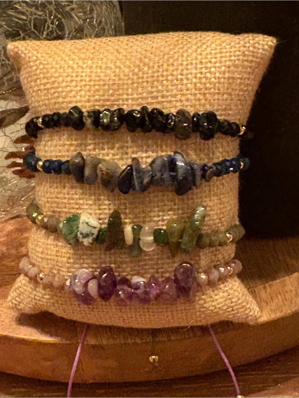 Ganz Multi-Color Gemstone Chip Stretch Bracelet Set of 4 “NWOT”
